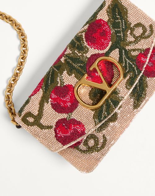 Valentino Garavani - Valentino Garavani Vain Embroidered Shoulder Clutch With Cherryfic Pattern - Beige/multicolour - Woman - Shoulder Bags